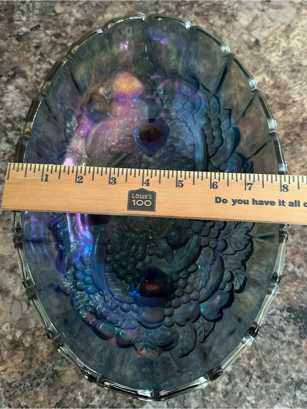 Vintage Blue and silver rainbow iridescent carnival glass fruit bowl